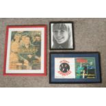 Three framed and signed pieces of music memorabilia, to include Marianne Faithfull photograph, The