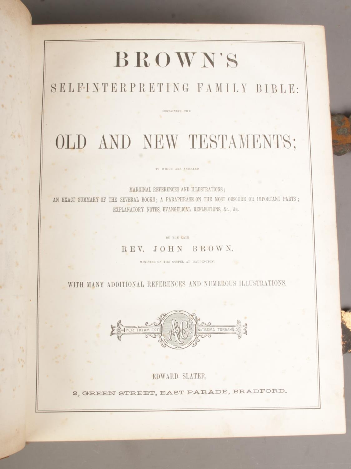 A Brown's leather bound family bible. By Rev. John Brown. Published by Edward Slater, East Parade, - Image 3 of 3
