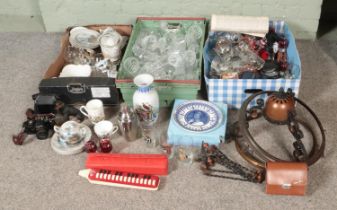 Three boxes of miscellaneous to include Wedgwood, oriental tea service, large quantity of cut