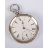 A silver plated pocket watch featuring roman numeral dial. Marked fine silver to inside of case.