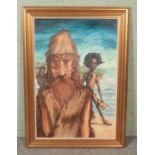 Thomas McMath (unknown), a framed acrylic on canvas 'Robinson Crusoe and Friday'. Signed and dated