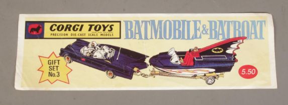 An original Corgi Toys advertising leaflet/banner for Gift Set No.3 - Batmobile and Batboat. 43.
