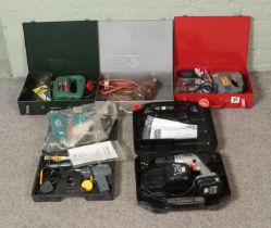 A good collection of cased power tools to include Black and Decker Heatgun, Tooltec Soldering Kit,