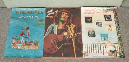 Three promotional music posters advertising Island Records; including Bob Marley, Third World and
