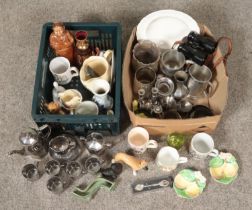 Two boxes of miscellaneous. Includes Minton bowl, Mappin & Webb silver plated items, Mikado silver