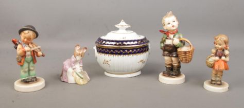 A small collection of ceramics, to include Worcester Chamberlain sucrier, Goebel figures and Royal