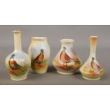 Four small Locke & Co Worcester vases. All hand painted and decorated with a pheasant. Signed H Wall