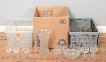 Three boxes of assorted glassware, to include Webb Corbett whisky tumblers, Stuart crystal,