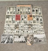 A tray of assorted vintage sporting and football pictures and trade cards, to include two Topical