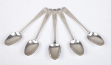 Five Scandinavian silver teaspons, by Mema, designed by Theresia Hvorslev. Stamped 830 to the