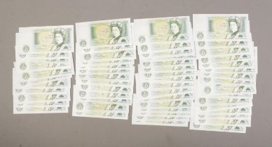 A collection of approx. 55 Bank of England one pound notes to include consecutive print examples.