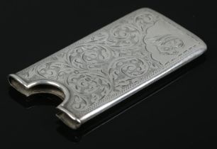 A late Victorian silver card case, with scrolled decoration and corner crest bearing initials MB.