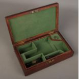 A late 19th/early 20th century mahogany pistol box. Height 6cm, Width 25cm, Depth 15cm.