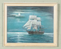 Norman Scott (British); An oil on board depicting a multi-sail ship on seas, titled 'Aberdeen