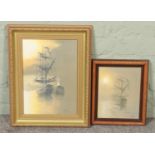 I Guy (unknown); two framed oil on canvas paintings depicting similar seascape scenes of fishing