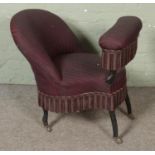A rare Victorian upholstered chair of unusual bespoke form, possible voyeur cockfighting chair or
