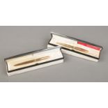 Two cased and boxed gold plated Parker fountain pens. One marked Credit Populaire D'Algerie, 1978,