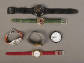 Six swatch wristwatches to include Irony and Pop examples.