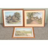 A collection of three pastel artworks of village/countryside theme including examples signed "C