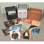 Two boxes and a carry case of assorted records, including rock and pop vinyl records, to include