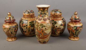 A collection of oriental ceramics including two ginger jars.