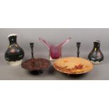 A quantity of assorted collectables, to include a pair of ebonised candlesticks, Brentleigh Ware
