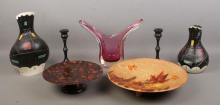 A quantity of assorted collectables, to include a pair of ebonised candlesticks, Brentleigh Ware