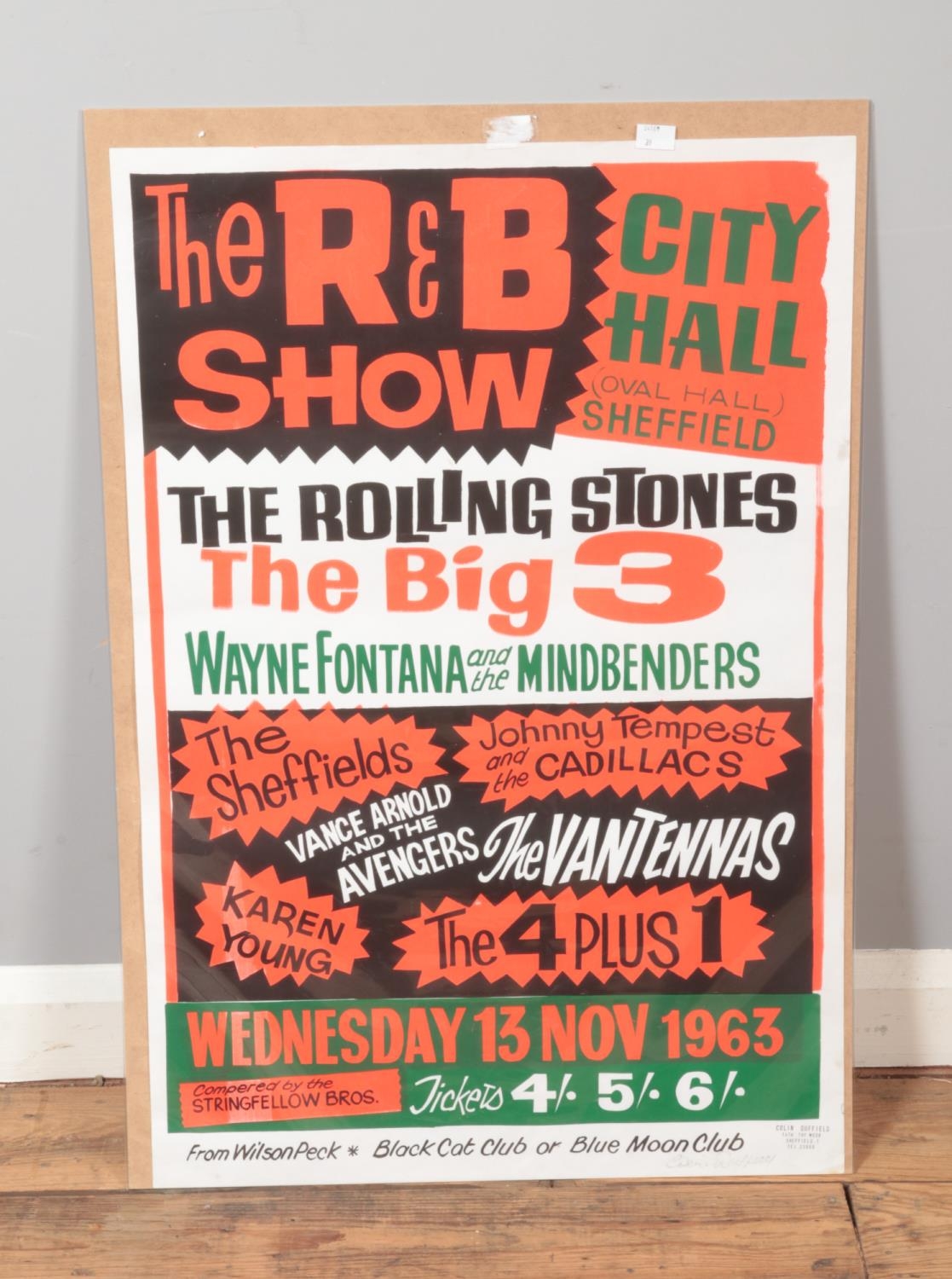 A reproduction Colin Duffield poster for Sheffield City Hall 13th November 1963 featuring The