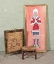 A large framed needlework on silk formed as a knight (possibly as Sir John Oldcastle) together