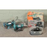 A collection of Clarke Metalwork and Black and Decker power tools to include Powerfile, Planer, 5"