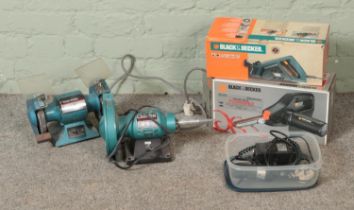 A collection of Clarke Metalwork and Black and Decker power tools to include Powerfile, Planer, 5"