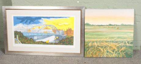 Rob Barnes oil on canvas titled Barley Field along with a limited edition 1997 framed print titled