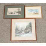 A collection of three good quality watercolours of countryside themes including examples by J