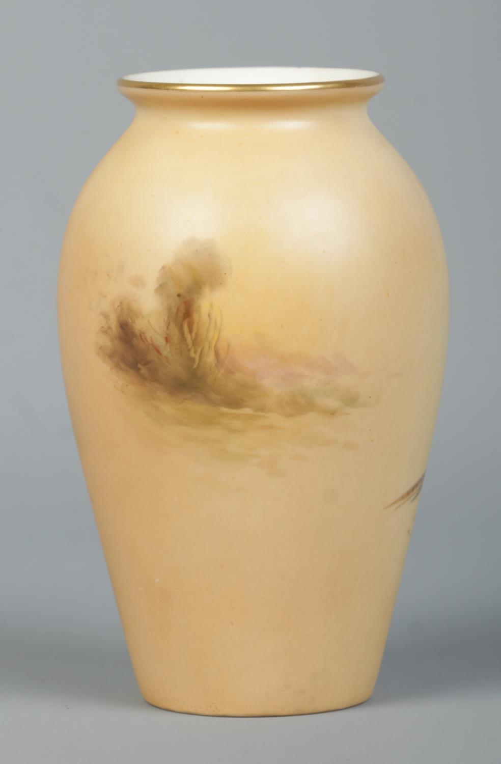 James Stinton for Royal Worcester, a porcelain vase with hand painted scene depicting pheasants in - Image 2 of 3