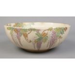 A Japanese Kinkozan bowl decorated with Wisteria. Signed to base. Height 8cm, Diameter 21cm.