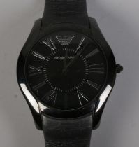 A men's Emporio Armani quartz wristwatch on leather strap.