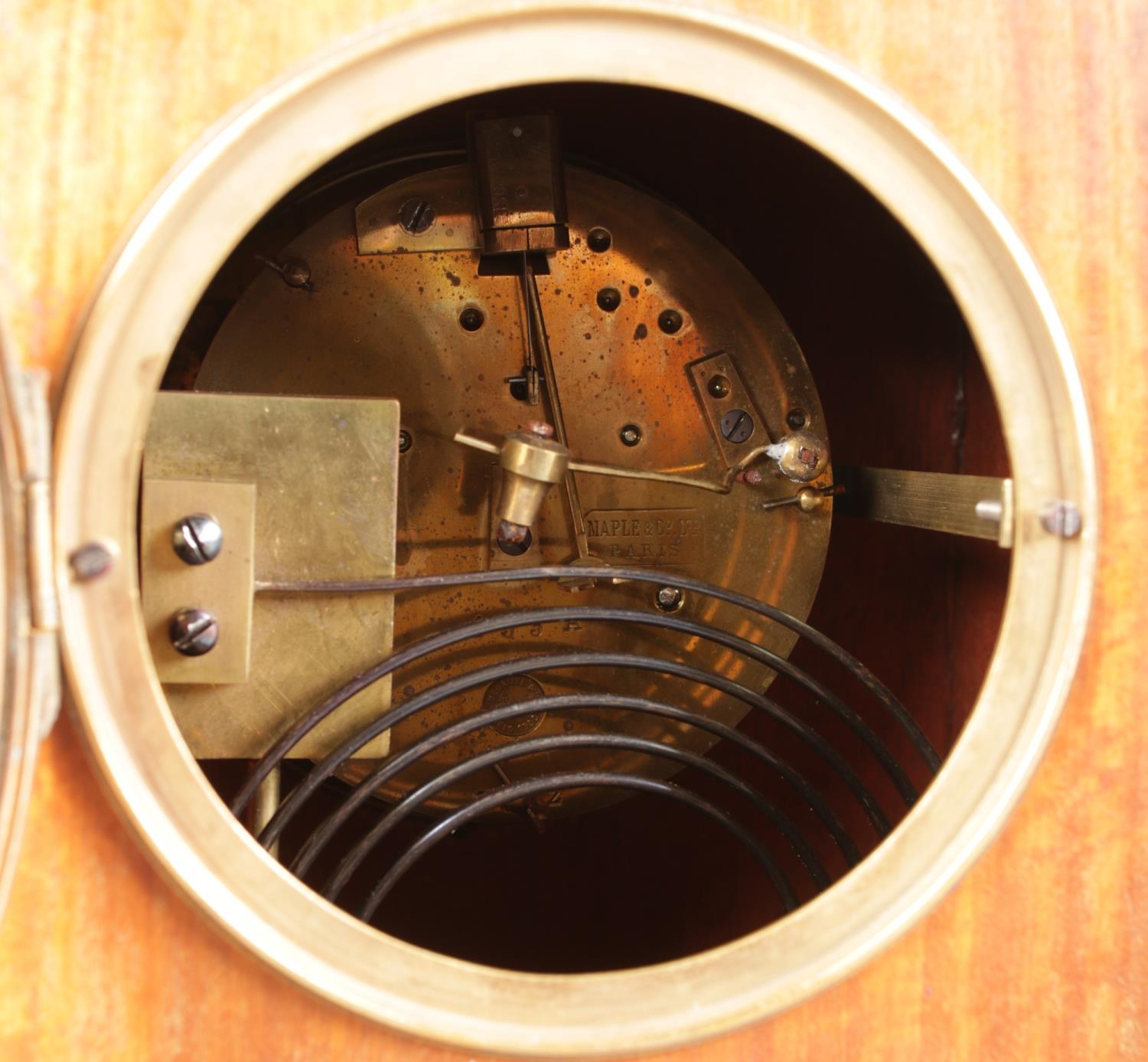 A Maple & Co Ltd. mahogany eight day bracket clock. Having enamel dial, Roman numeral markers and - Image 4 of 4