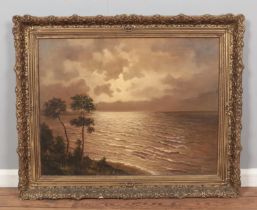 J Veerman, a large gilt framed oil on canvas, seascape. 68cm x 88cm.