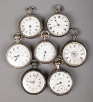 Seven assorted silver fob watches, including two stamped for Hopkins and Hopkins of Dublin, and