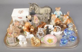 A collection of mostly ceramics including various animals including Beswick Beatrix Potter