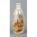 James Stinton for Royal Worcester, a porcelain vase with hand painted scene depicting pheasants in