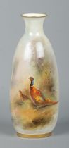 James Stinton for Royal Worcester, a porcelain vase with hand painted scene depicting pheasants in