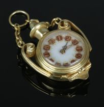 A yellow metal fob watch, housing Buren Grand Prix 15 jewel movement. Set with a bloodstone to the