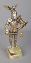 A Gippe Vasani style figure of a medieval knight with removable helmet. Approx. 27cm tall. Stamped