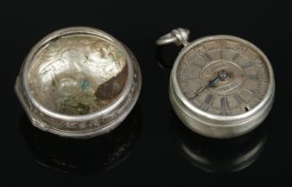 An antique continental pair cased fusee pocket watch. The silvered dial stamped Cramer Frankfurt and