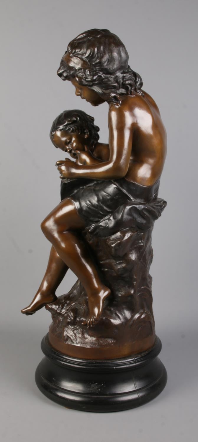 After Auguste Moreau, a large bronze sculpture, La Grande Soeur (The Big Sister), modelled as - Image 4 of 6