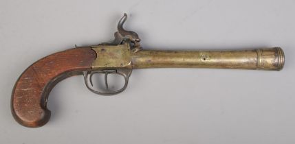 A 19th century percussion blunderbuss pistol by Waters & Co. Length of barrel 18.5cm. CANNOT POST