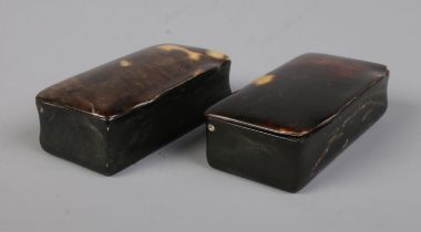 Two tortoiseshell hinged pill boxes of similar size. 5.5cm long.