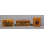 A Queen Victoria's Jubilee Mauchline ware sewing box along with two similar examples. One for