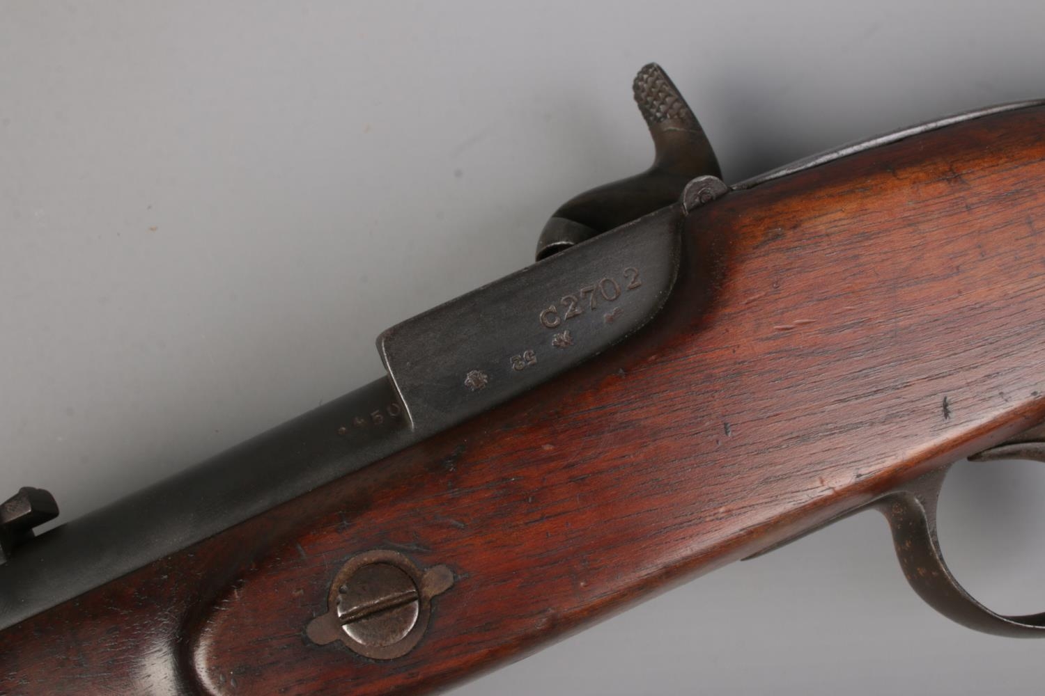 A Westley Richards & Co monkey tail carbine with walnut stock. Stamped Whitworth Patent. Barrel - Image 3 of 4